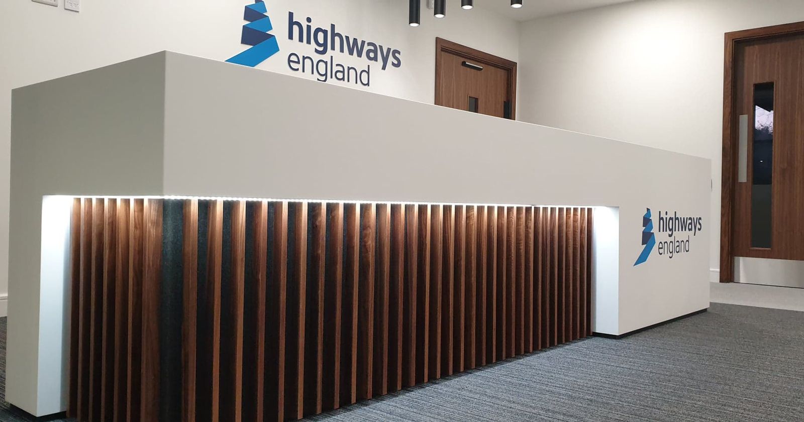 APSS Joinery Designed And Built Highways England feature Reception Desk