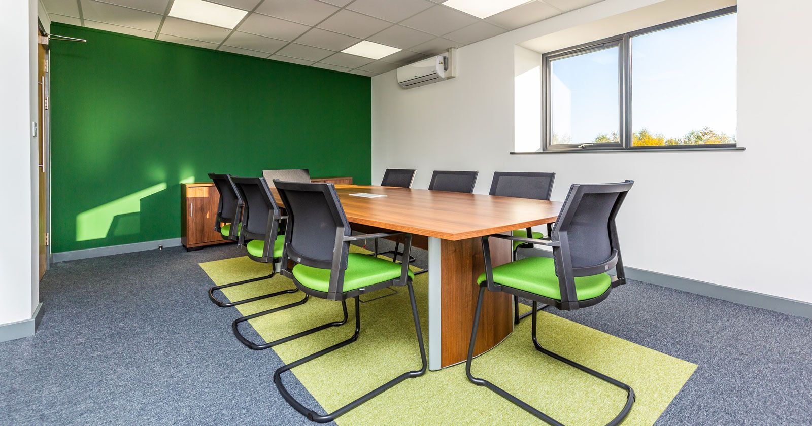 British Hardwood Tree Nursery Meeting Room Glass Partitions Green by APSS