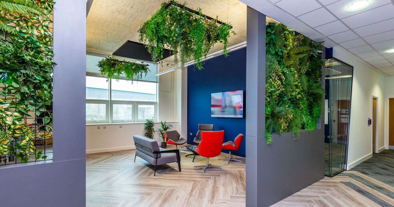 Iceotope Kitchen and Break out Areas with Biophilic Walls Designed and Installed by APSS