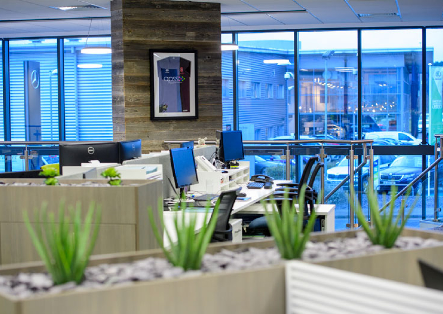 APSS Open plan Office Greenery Curtain Walling nature in the office