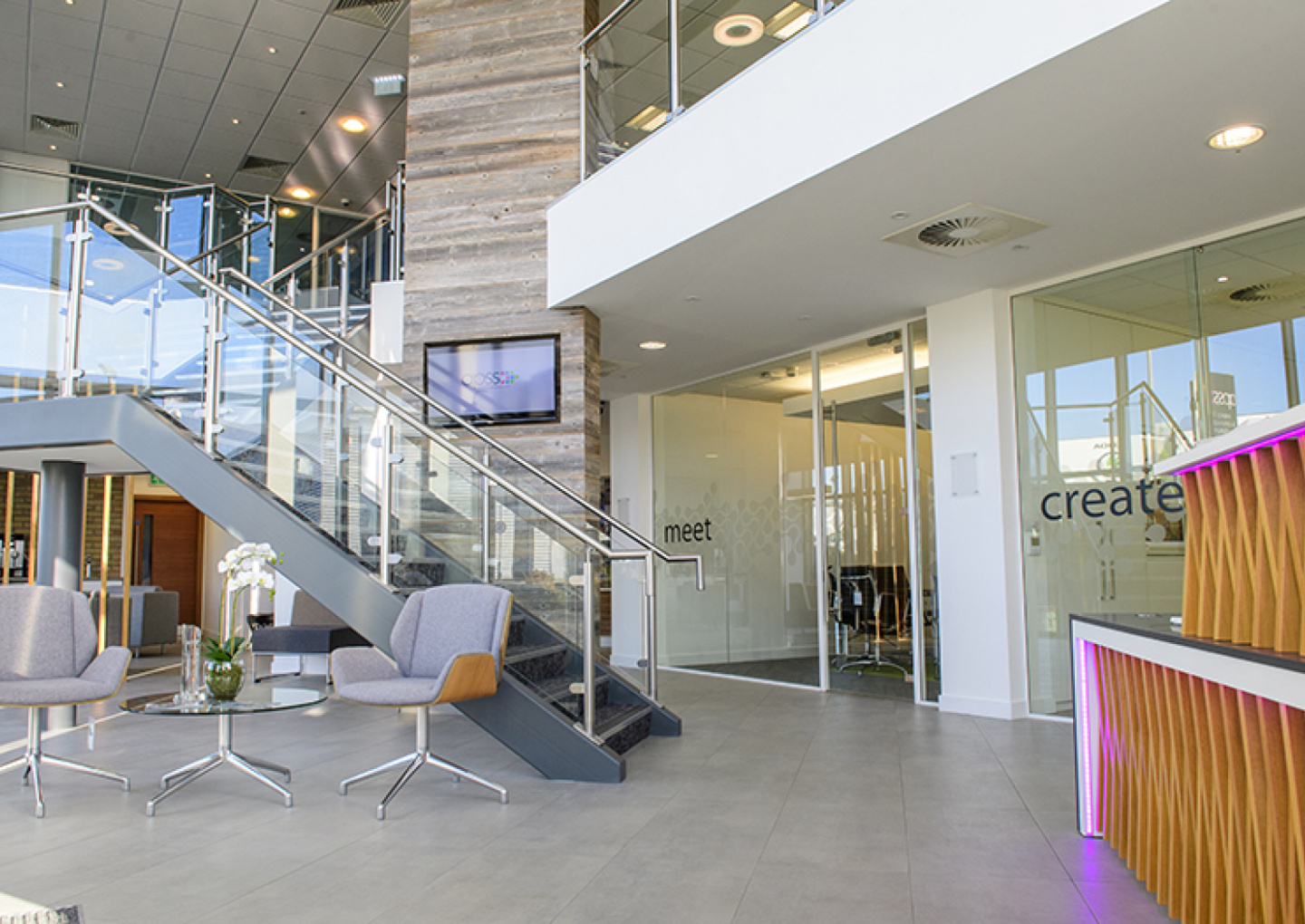 APSS_Reception_Area_with_Mezzanine_Floor_and_Feature_Stair_Case