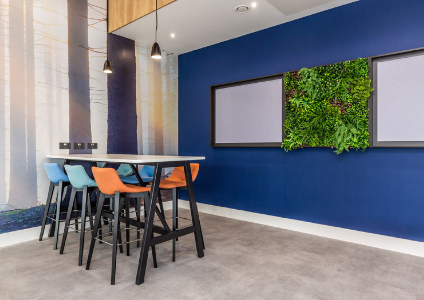 Breakout Space in Brand Colours with Feature Wallpaper to match Design and Installed by APSS