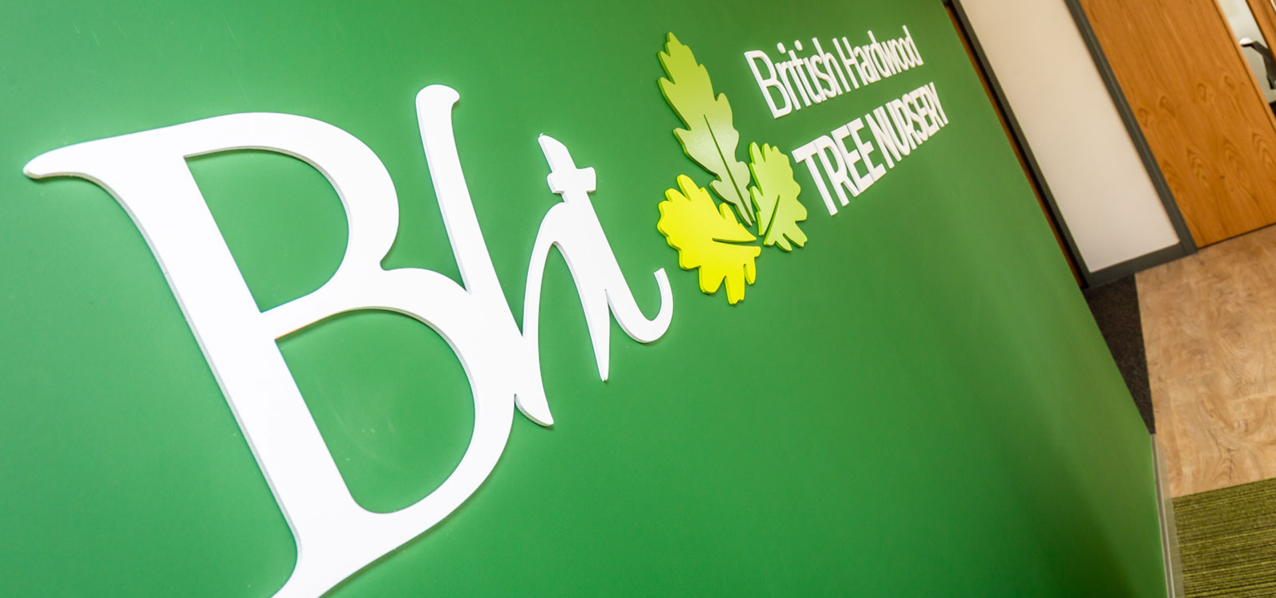 British Hardwood Tree Nursery feature wall signage and logo by APSS