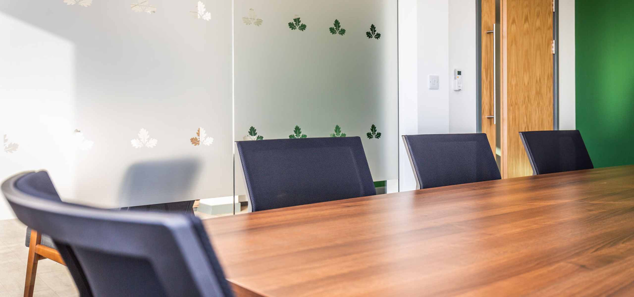 British Hardwood Tree Nursery Meeting Room Glass Partitions Green  by APSS
