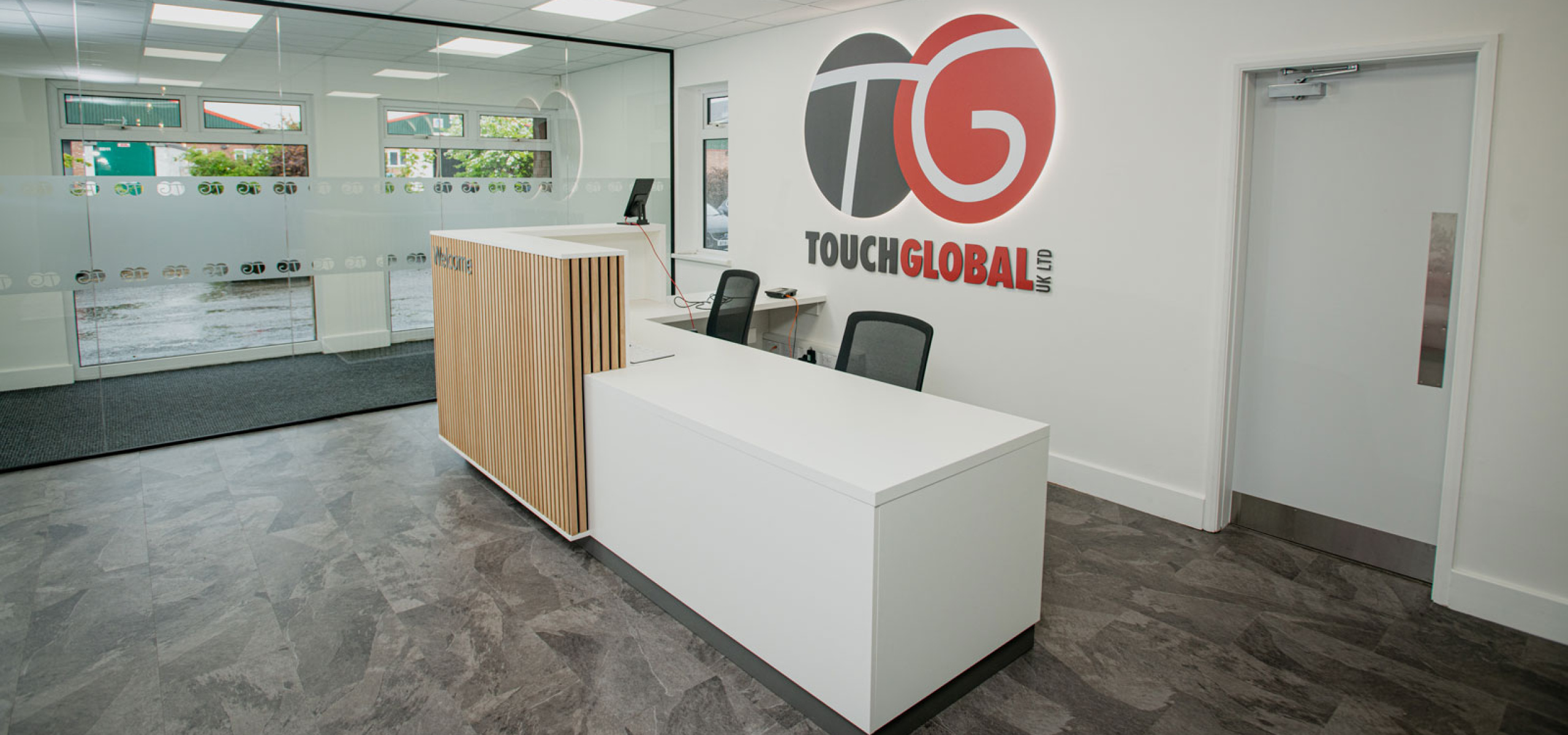 Touch Global Bespoke Reception Desk Design and Installed by APSS Joinery